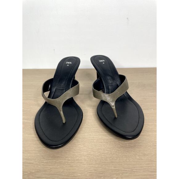 ZARA Geometric Leather Wedge Thong Sandals EU 38 - Picture 2 of 7